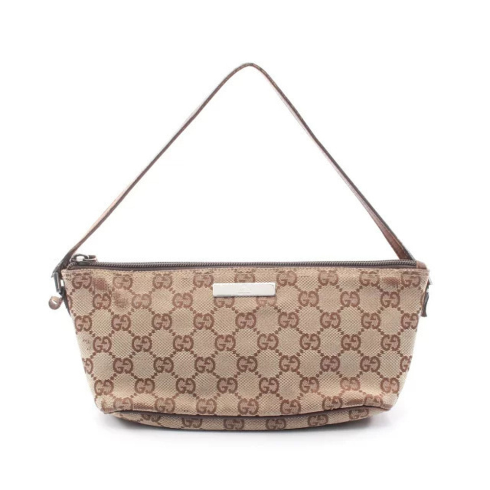 Gucci GG Canvas Shoulder Bag Leather Beige Cream Brown